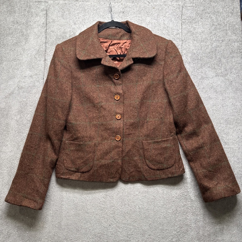 Donegal Mist Tweed Blazer S UK12 Brown Handwoven Cashmere Mohair Ireland Jacket